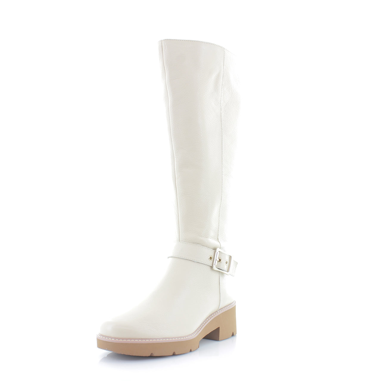 Porcelain Beige Leather Wide Calf