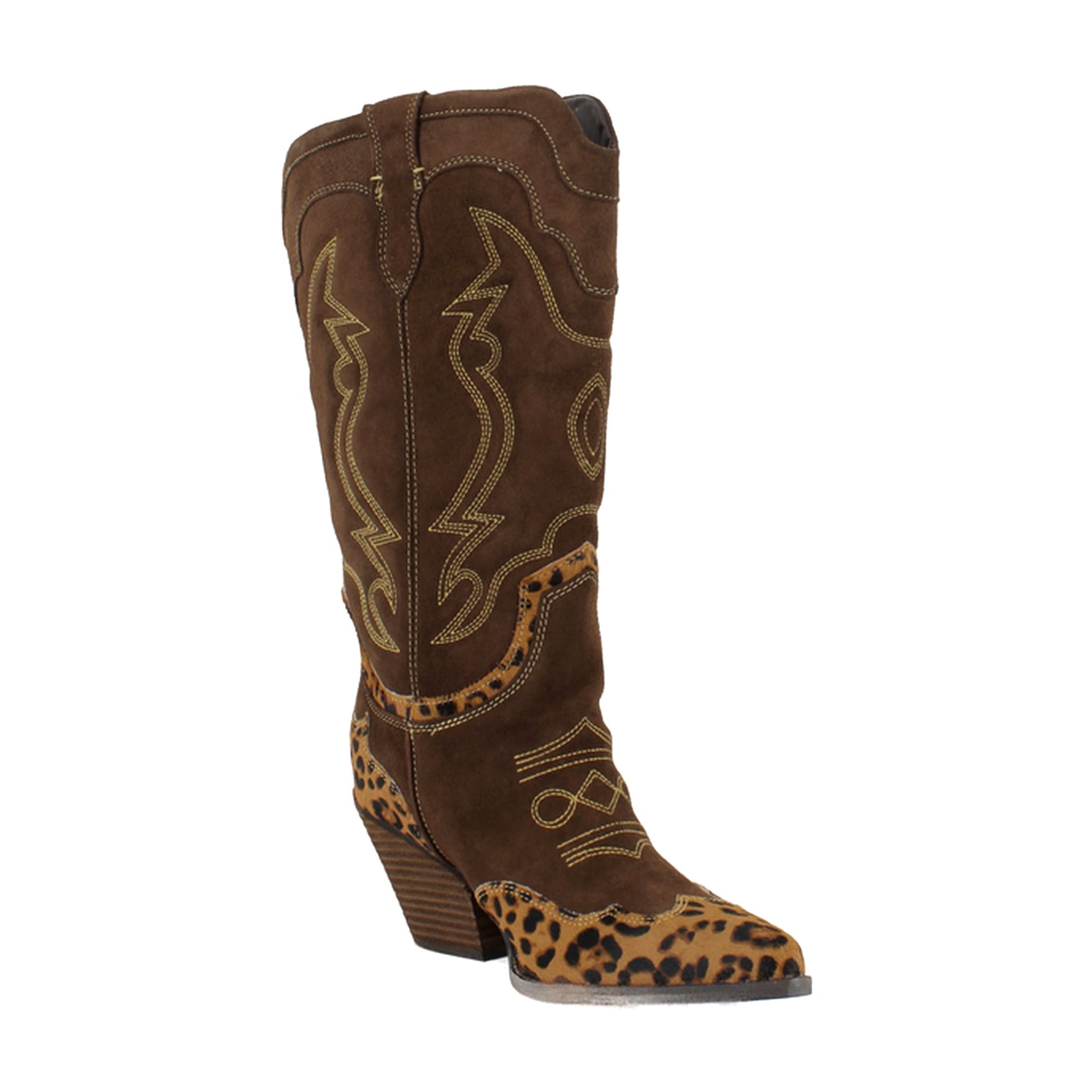 Chocolate/Tan Leopard Suede
