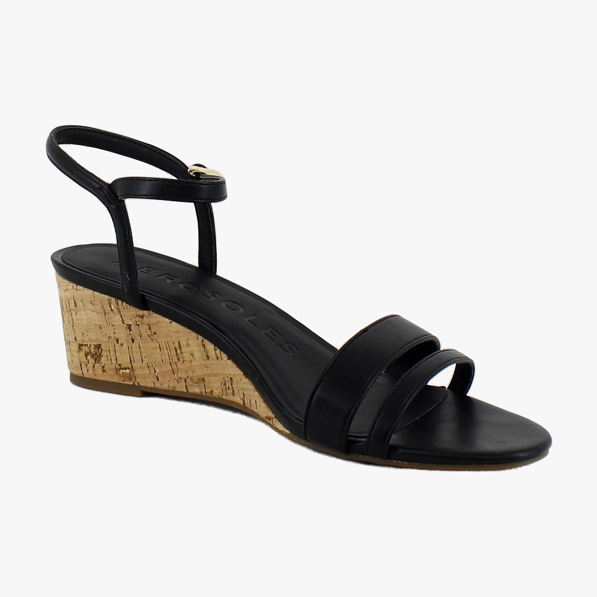 Black Faux Leather/Cork Heel