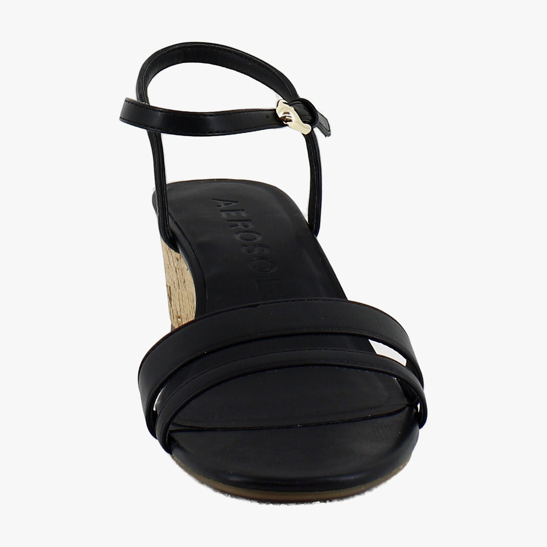 Black Faux Leather/Cork Heel