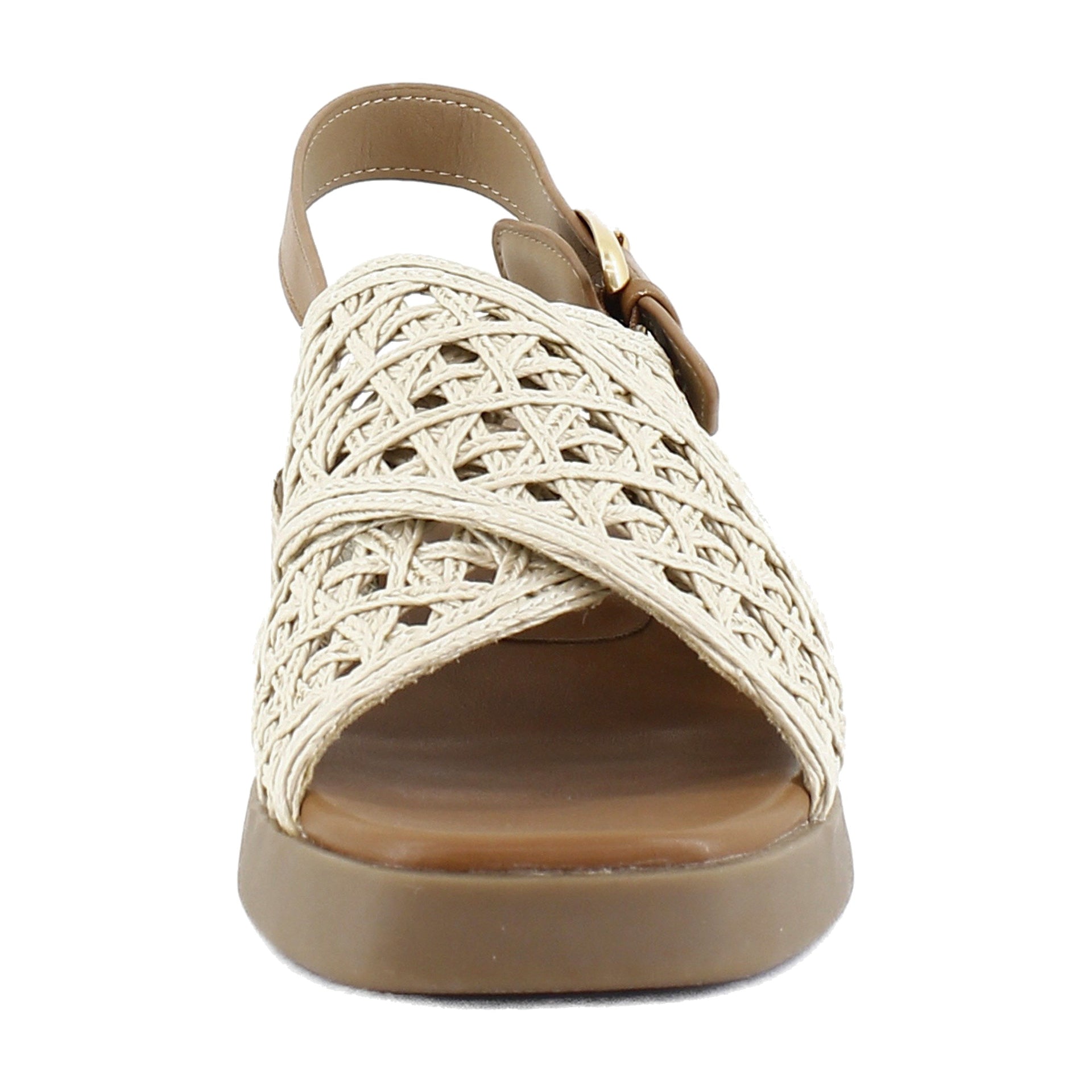 Natural Crochet Fabric/Tan Faux Leather