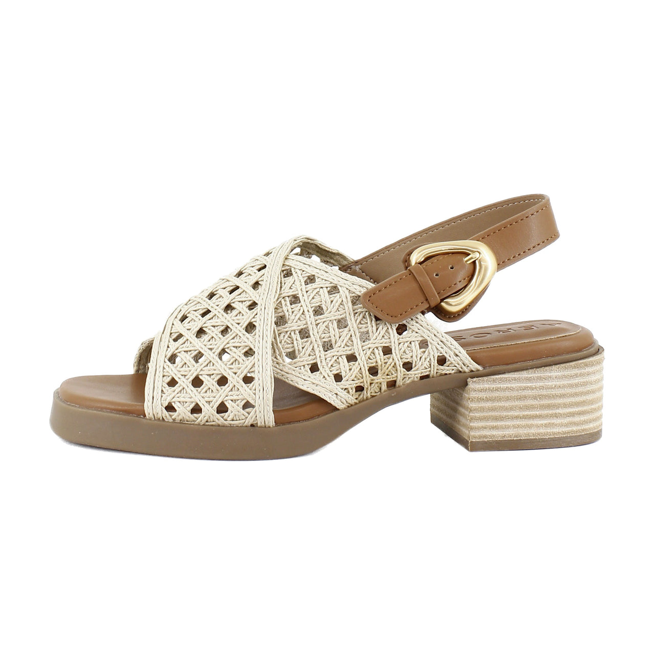 Natural Crochet Fabric/Tan Faux Leather