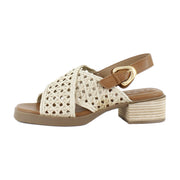 Natural Crochet Fabric/Tan Faux Leather