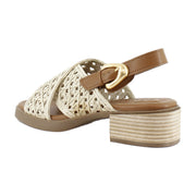 Natural Crochet Fabric/Tan Faux Leather
