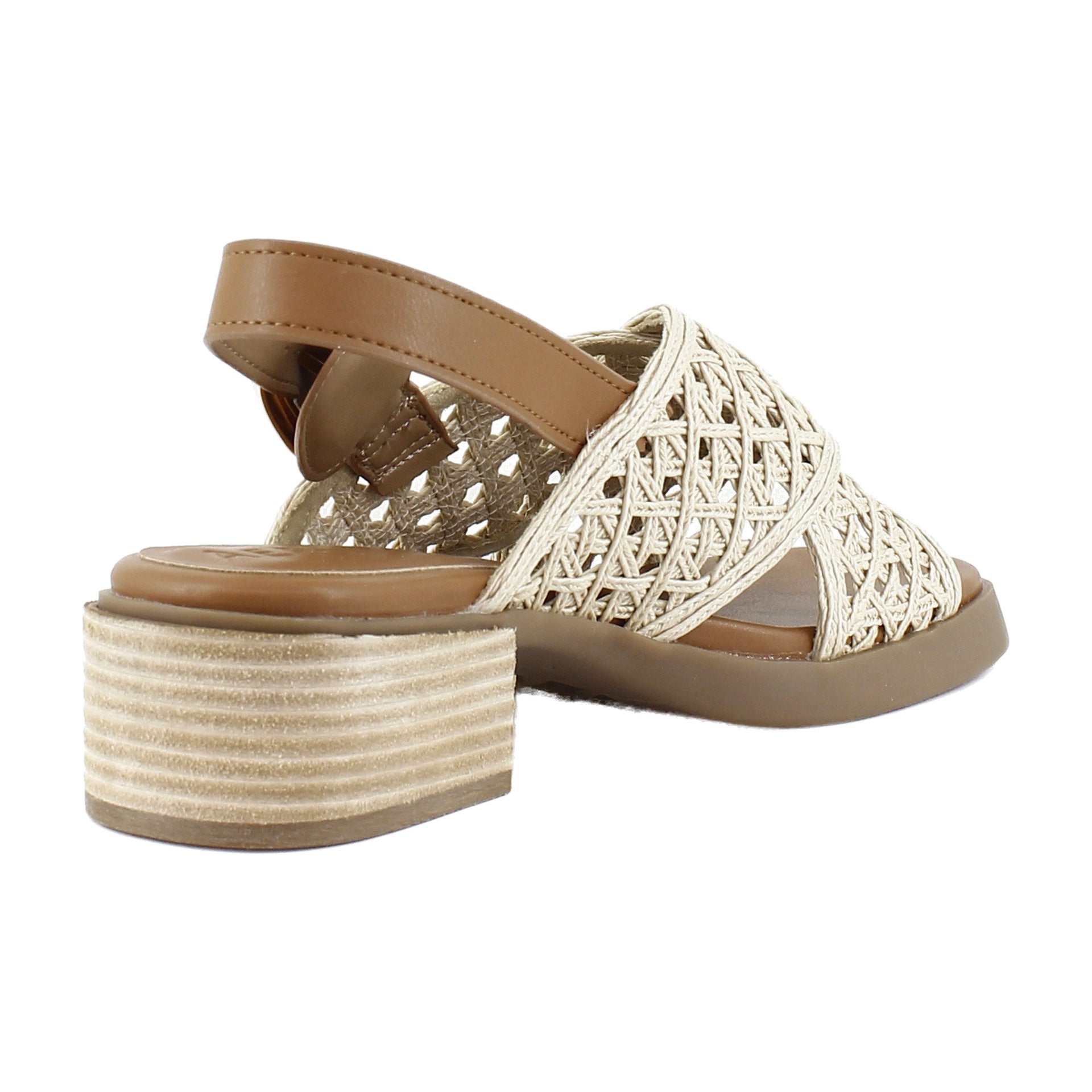Natural Crochet Fabric/Tan Faux Leather