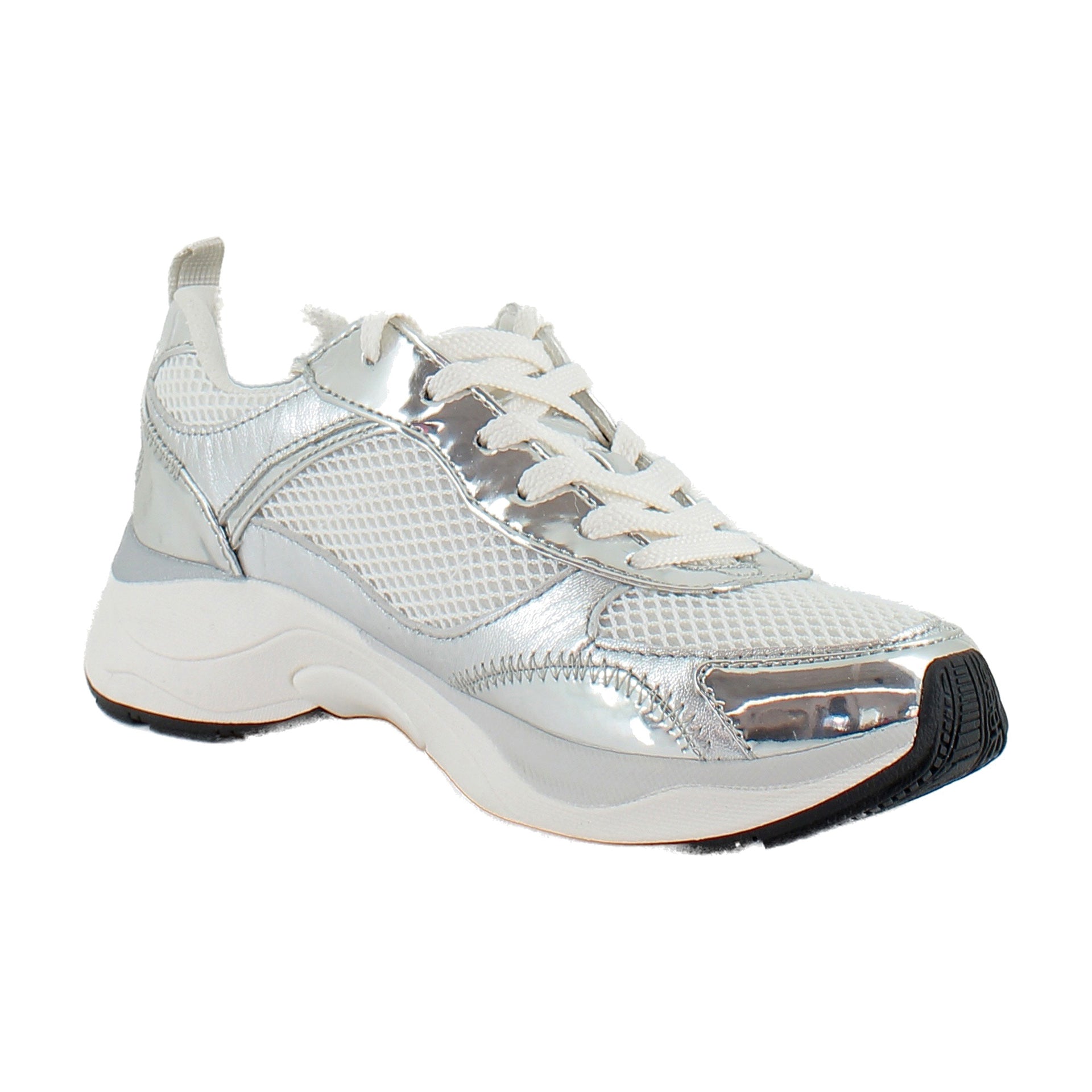 White Mesh/Silver Leather