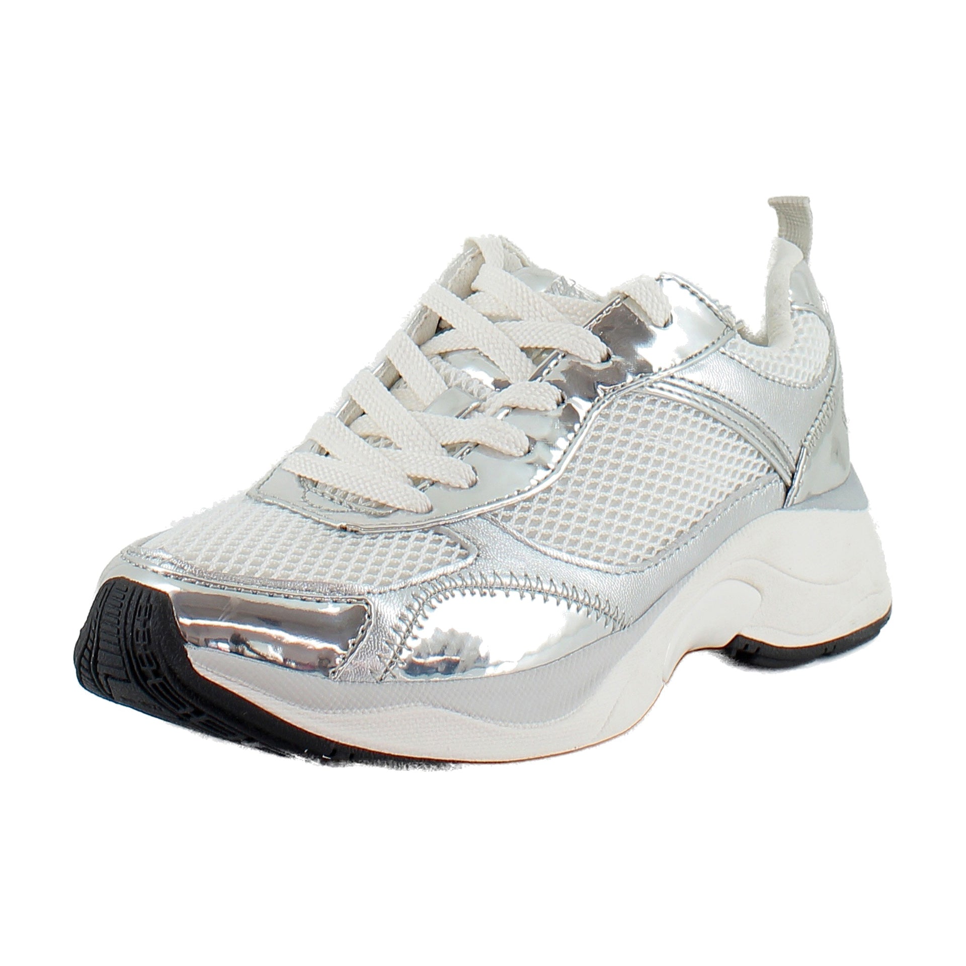 White Mesh/Silver Leather